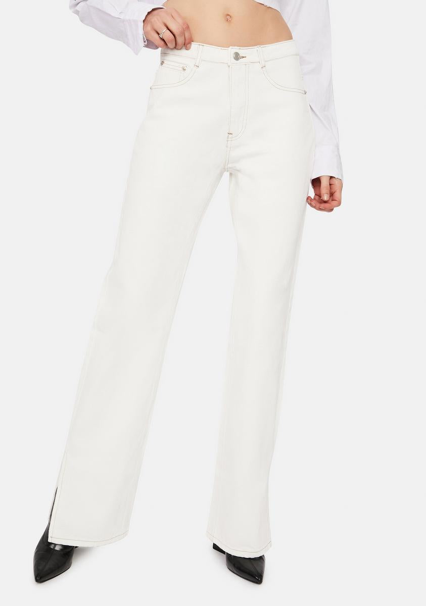 Blanc Close To You Slit Leg Jeans,All Products : American Fashion Style Bags On Sale