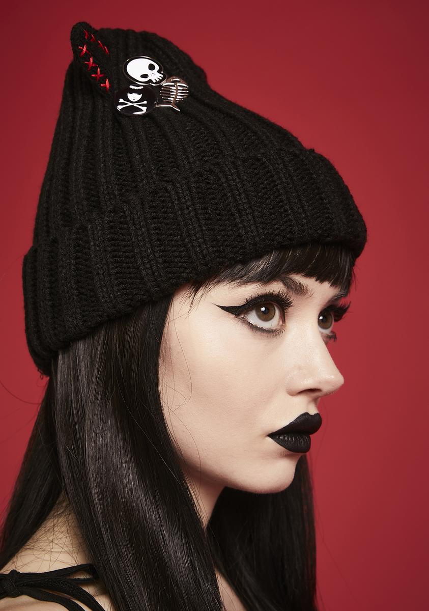 Emily The Strange Beanie Emily The Strange Black & Red Stripe Peeking Beanie cap hat  main image 3