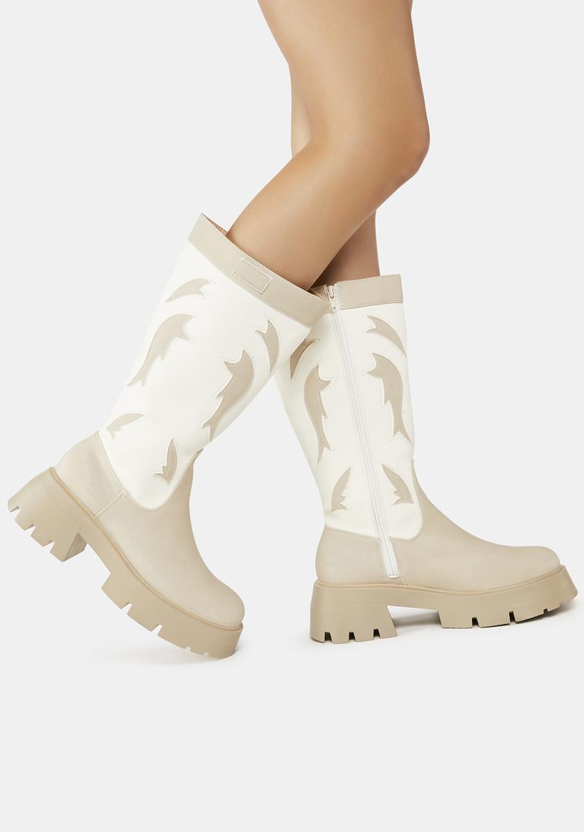 Public Desire Western Platform Boots - White – Dolls Kill