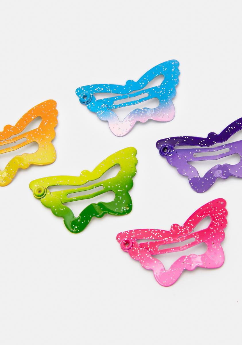 Rainbow Butterfly Hair Clips Set Multi Dolls Kill