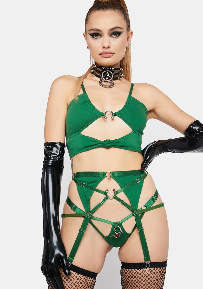 The End Lingerie Piercing Garter Belt - Green Dolls Kill The End Lingerie Piercing Garter Belt - Green Dolls Kill