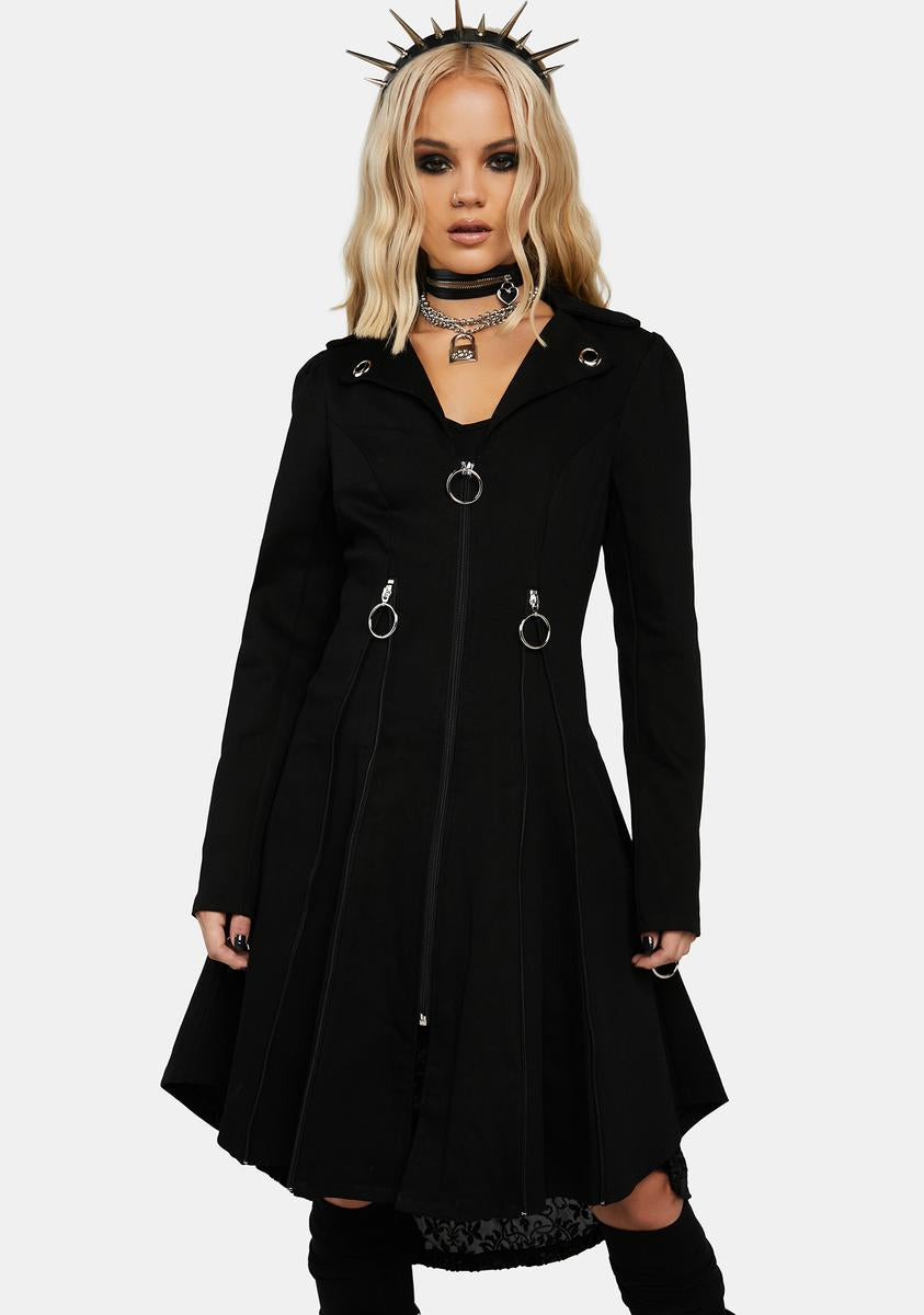 Jawbreaker O-Ring Zip Pleated Coat - Black – Dolls Kill