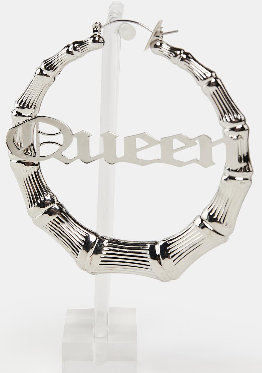 Queen Hoop Earrings Silver Dolls Kill