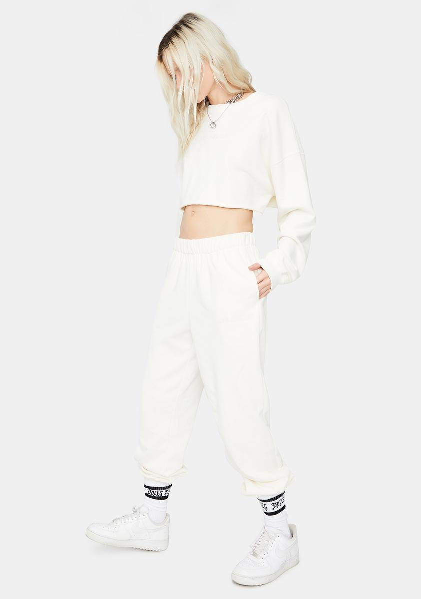 Long Sleeve Crop Top And Joggers Matching Set - Off White – Dolls Kill