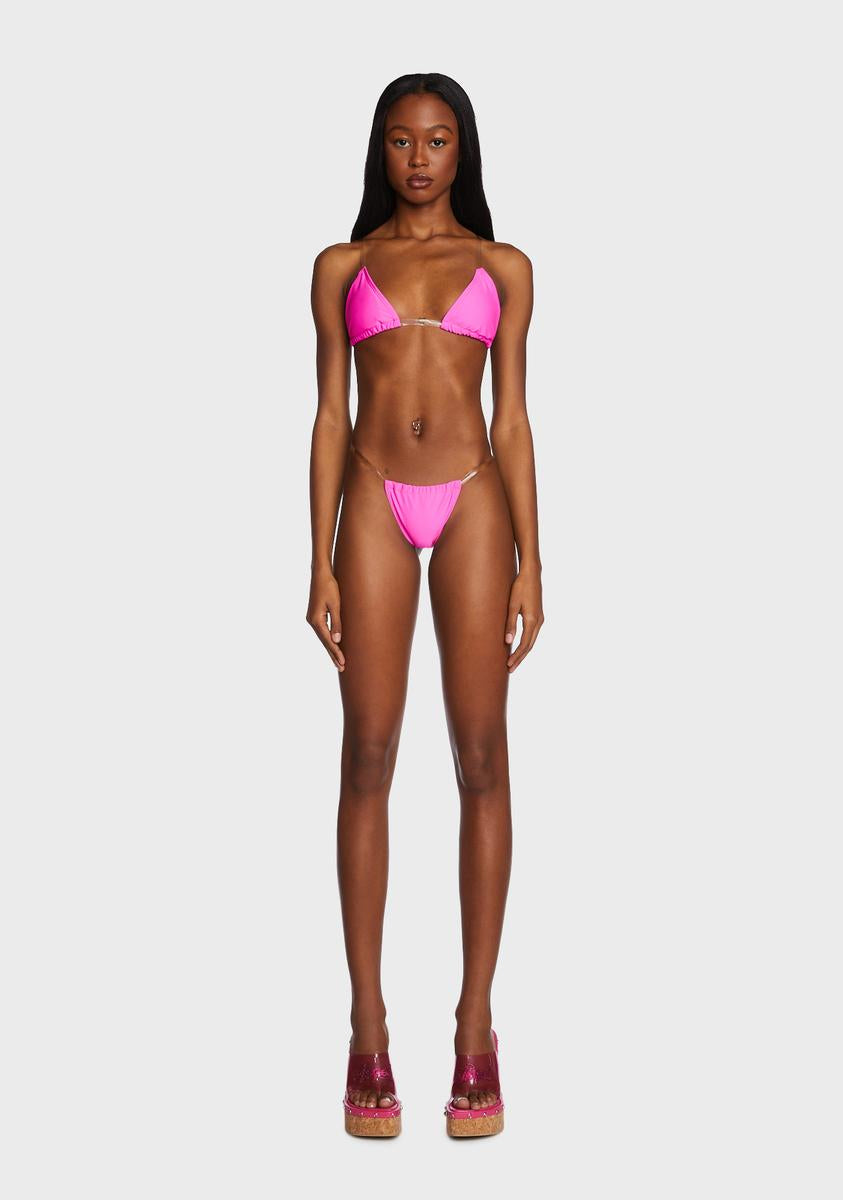 Triangle Bra Top And Bottoms Bikini Set - Pink Dolls Kill