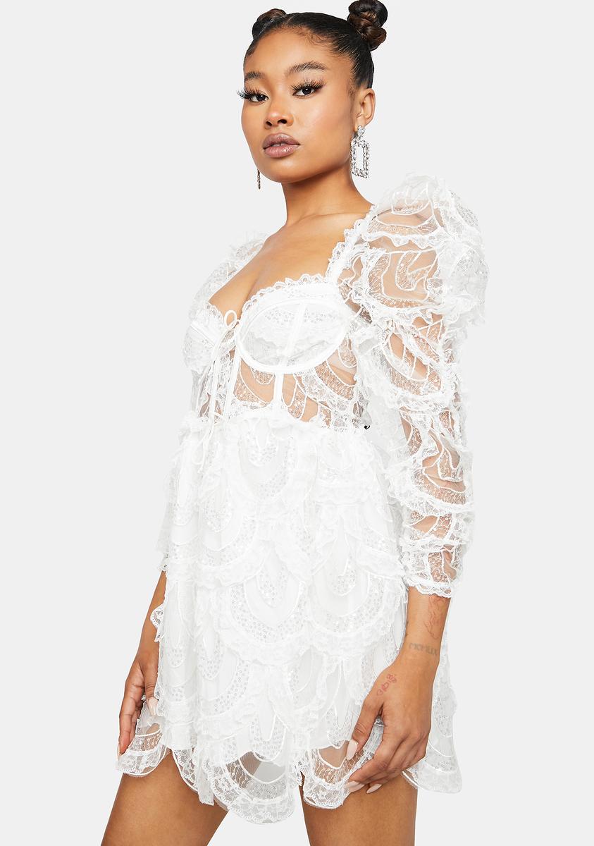 For Love & Lemons Organza Sequin Embroidered Mini Dress