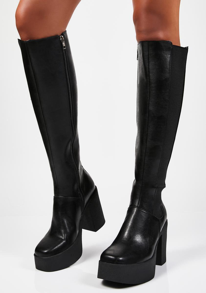 Vegan Leather Knee High Chelsea Boots – Dolls Kill