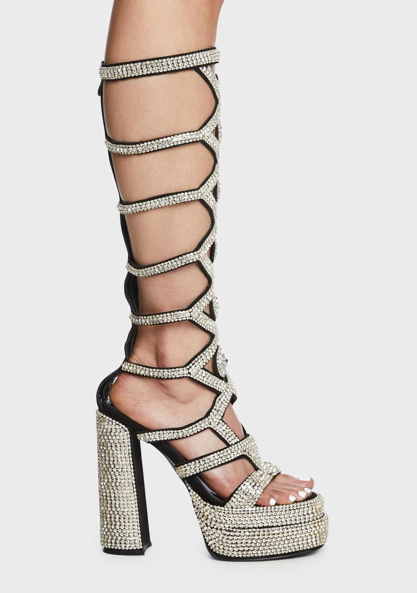 Azalea Wang Rhinestone Platform Gladiator Heels - Silver â Dolls Kill