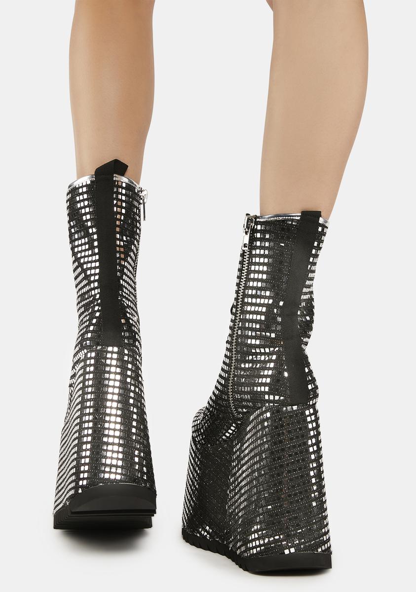 Club Exx Mirror Sequin Platform Boots - Silver – Dolls Kill