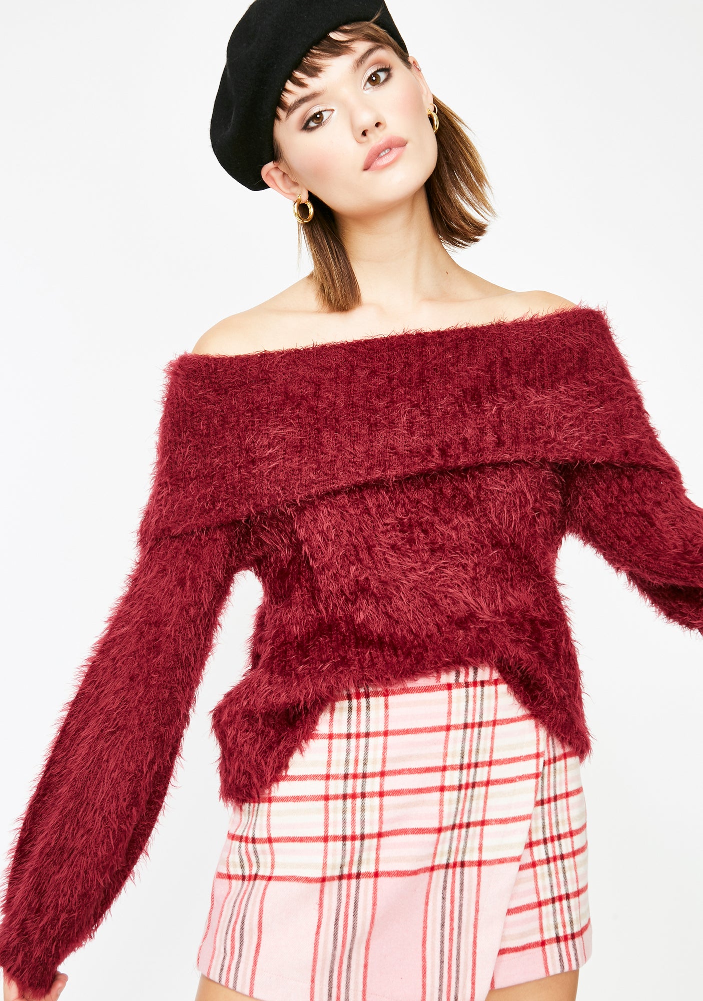 Fuzzy Off The Shoulder Sweater – Dolls Kill