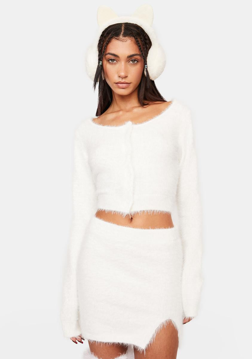 Delias Fuzzy Long Sleeve Cardigan And Bodycon Mini Skirt Set White ...