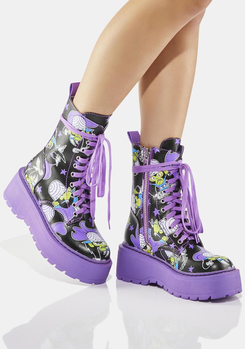 Dolls Kill x The Powerpuff Girls Mojo Jojo Print Combat Boots With