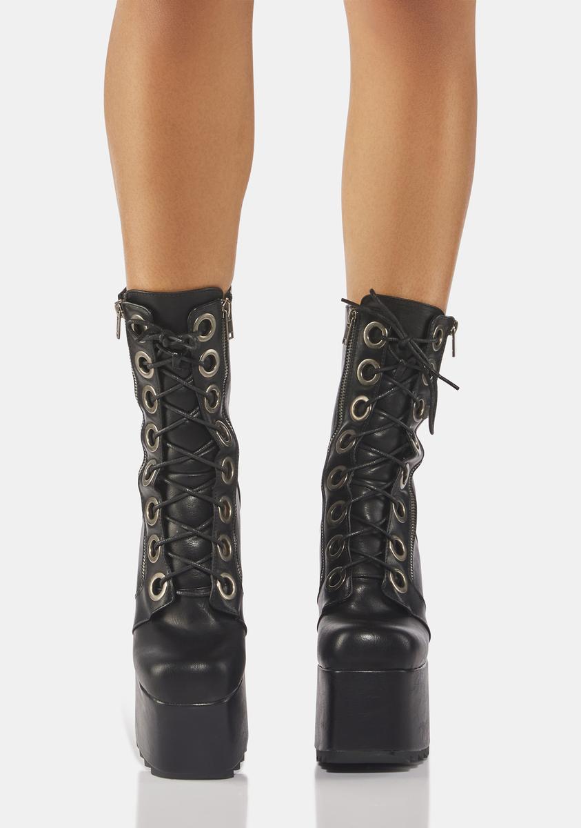 Lamoda Lace Up Zip Platform Boots - Black – Dolls Kill