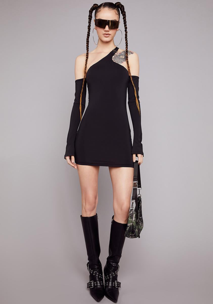 Poster Grl Asymmetrical Buckle Off Shoulder Long Sleeve Mini Dress ...