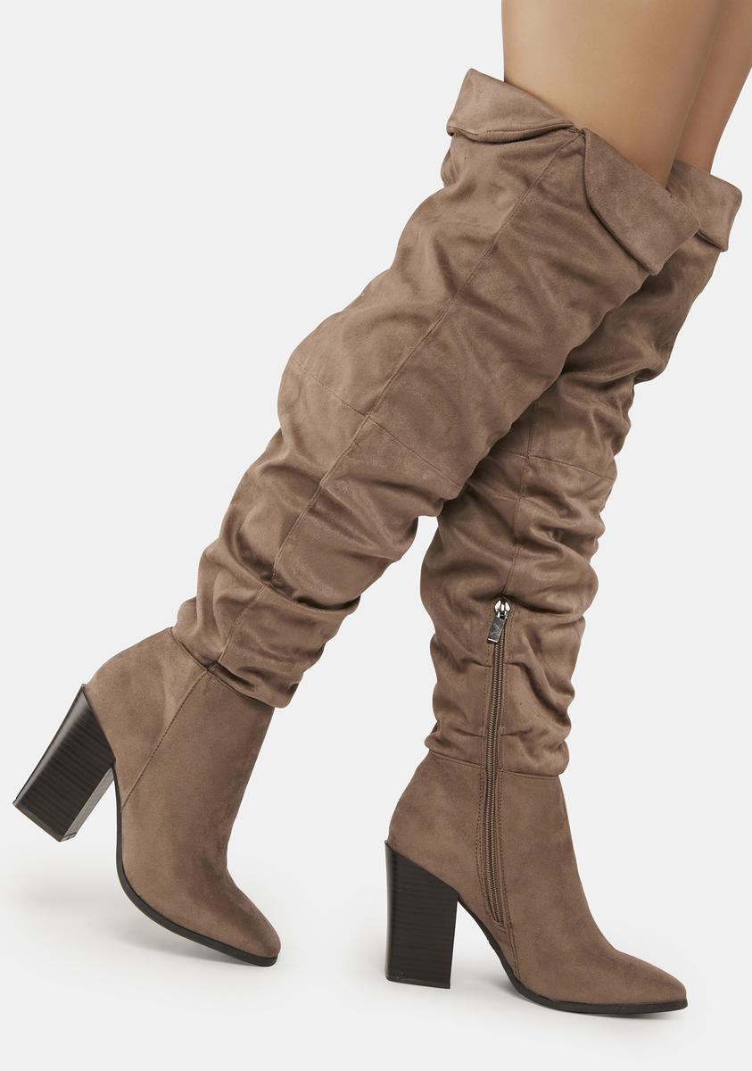 Slouched Shaft Over-The-Knee Boots - Brown – Dolls Kill