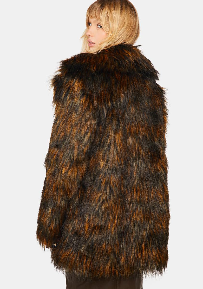 Current Mood Oversized Long Faux Fur Coat - Brown – Dolls Kill
