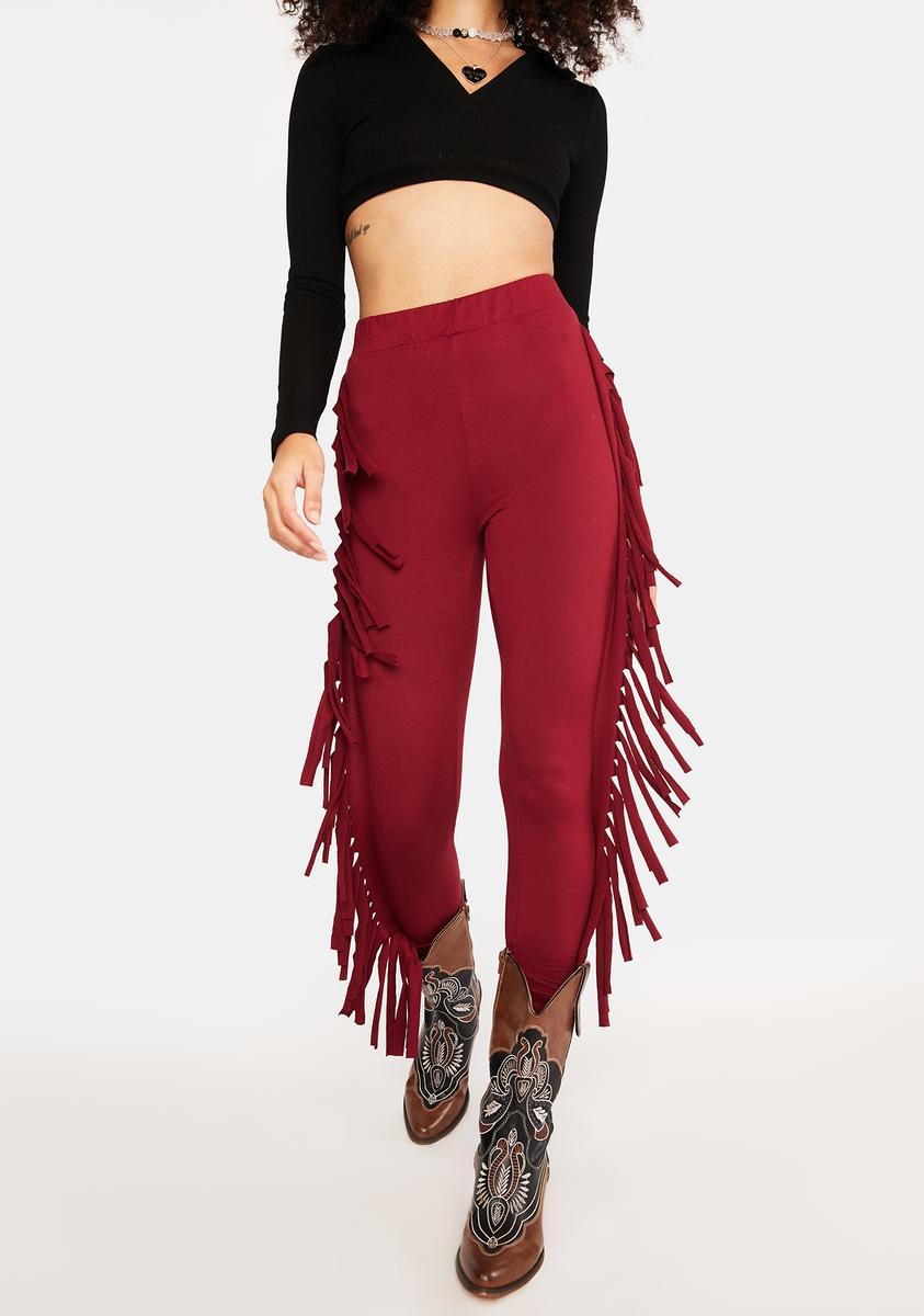 Wine Dust Settles Fringe Leggings,New Products : American Fashion Style Bags On Sale