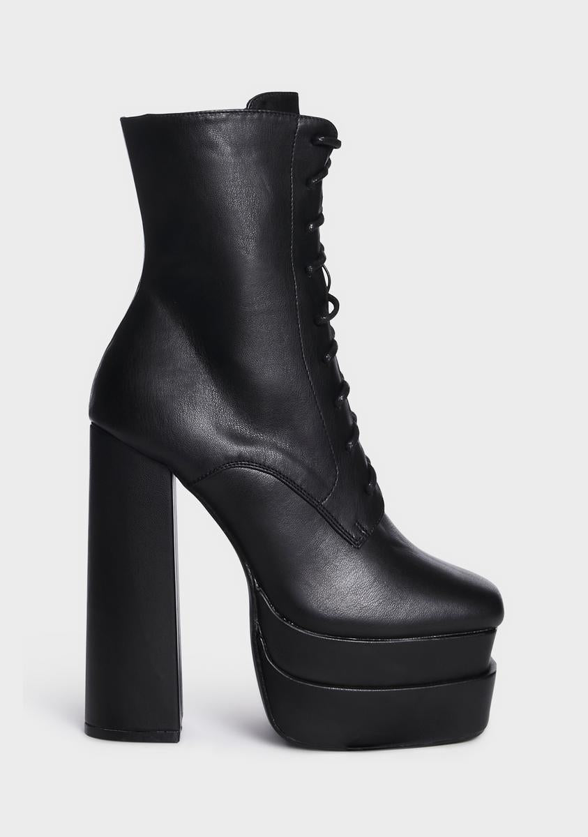 Public Desire Vegan Leather Platform Block Heel Boots - Black – Dolls Kill