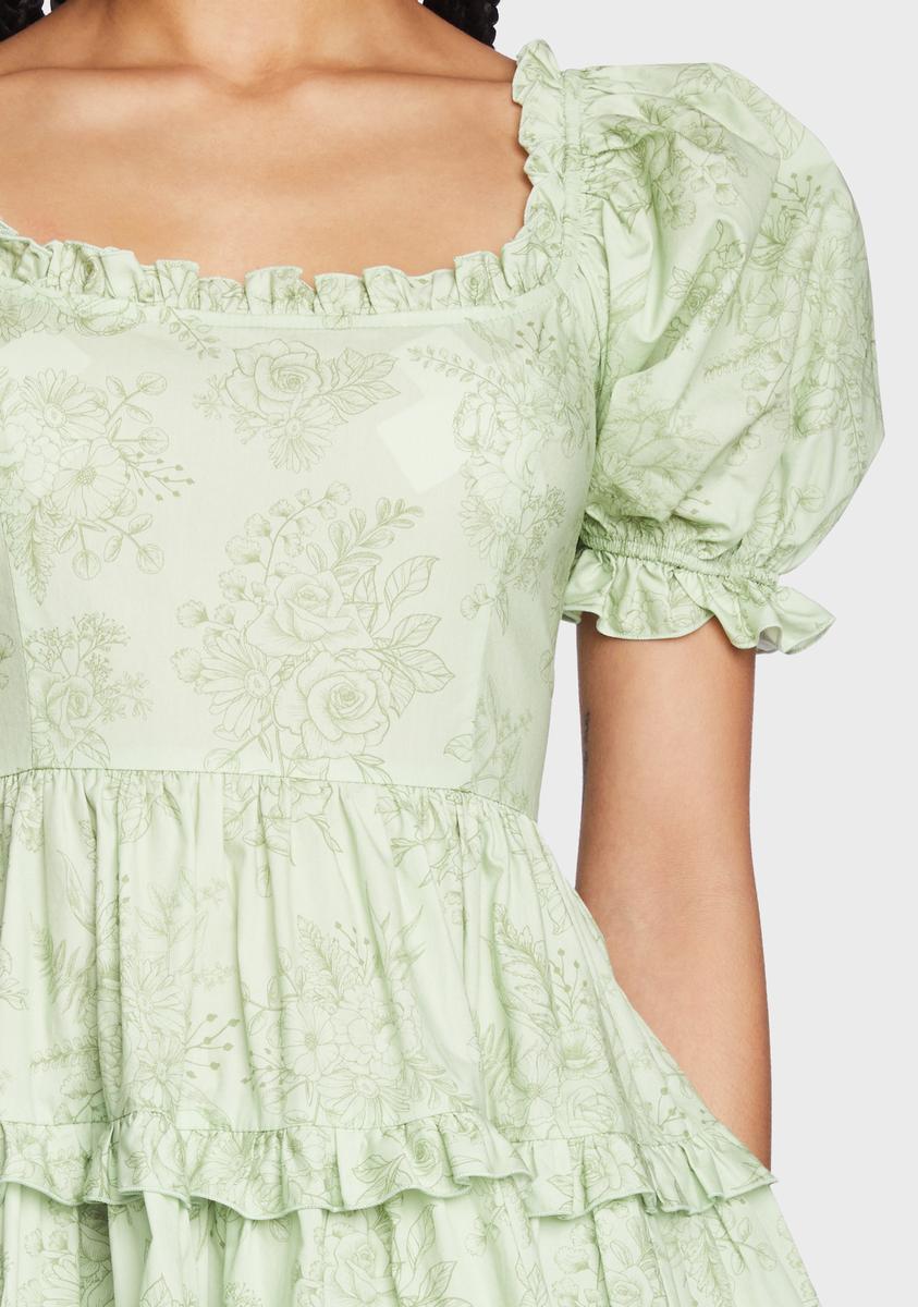 Sugar Thrillz Floral Print Babydoll Dress - Green  Dolls Kill