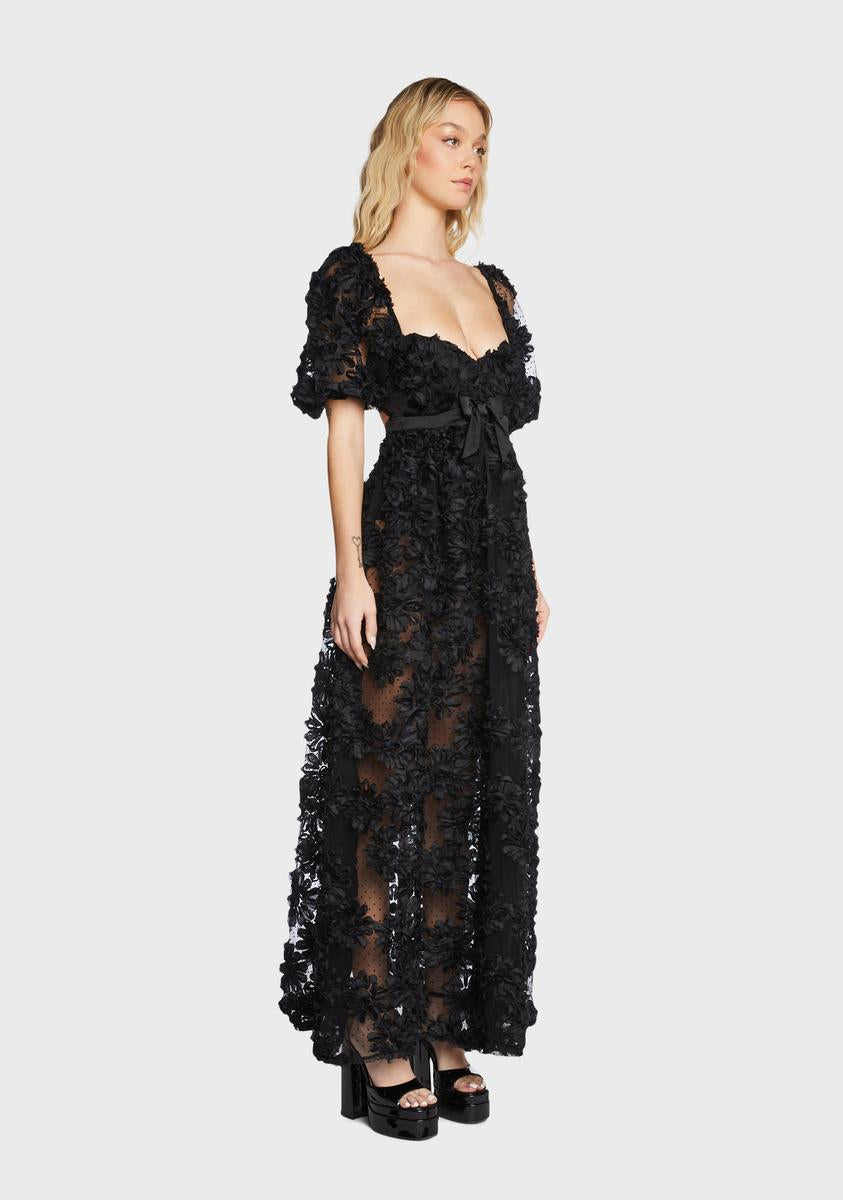 For Love Lemons Organza Floral Maxi Dress Black Dolls Kill