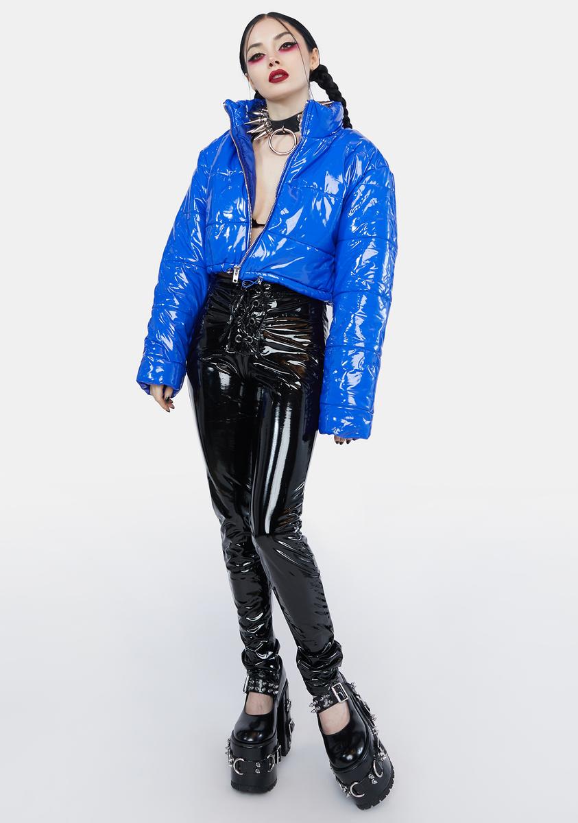 Pink Black Pvc Puffer Coat Womens Red Pvc Puffer Jacket Cool Women