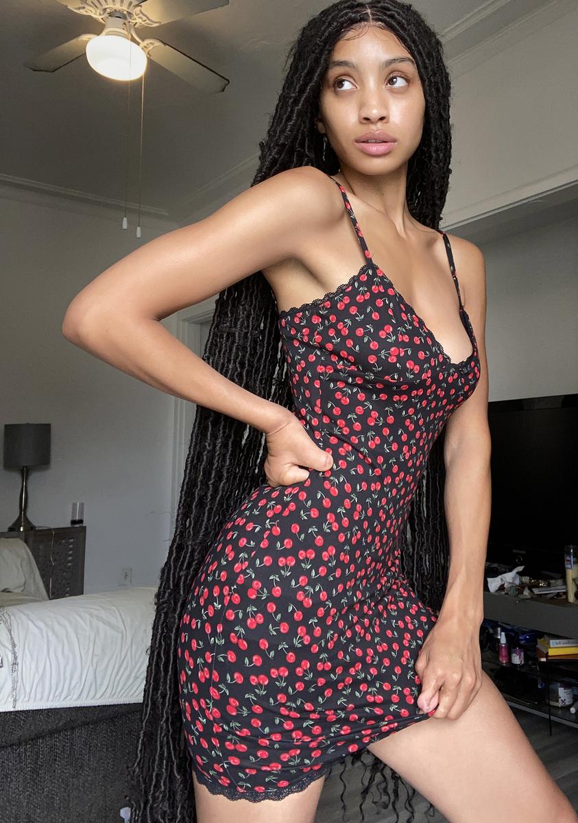 Cherry Print Bodycon Slip Dress
