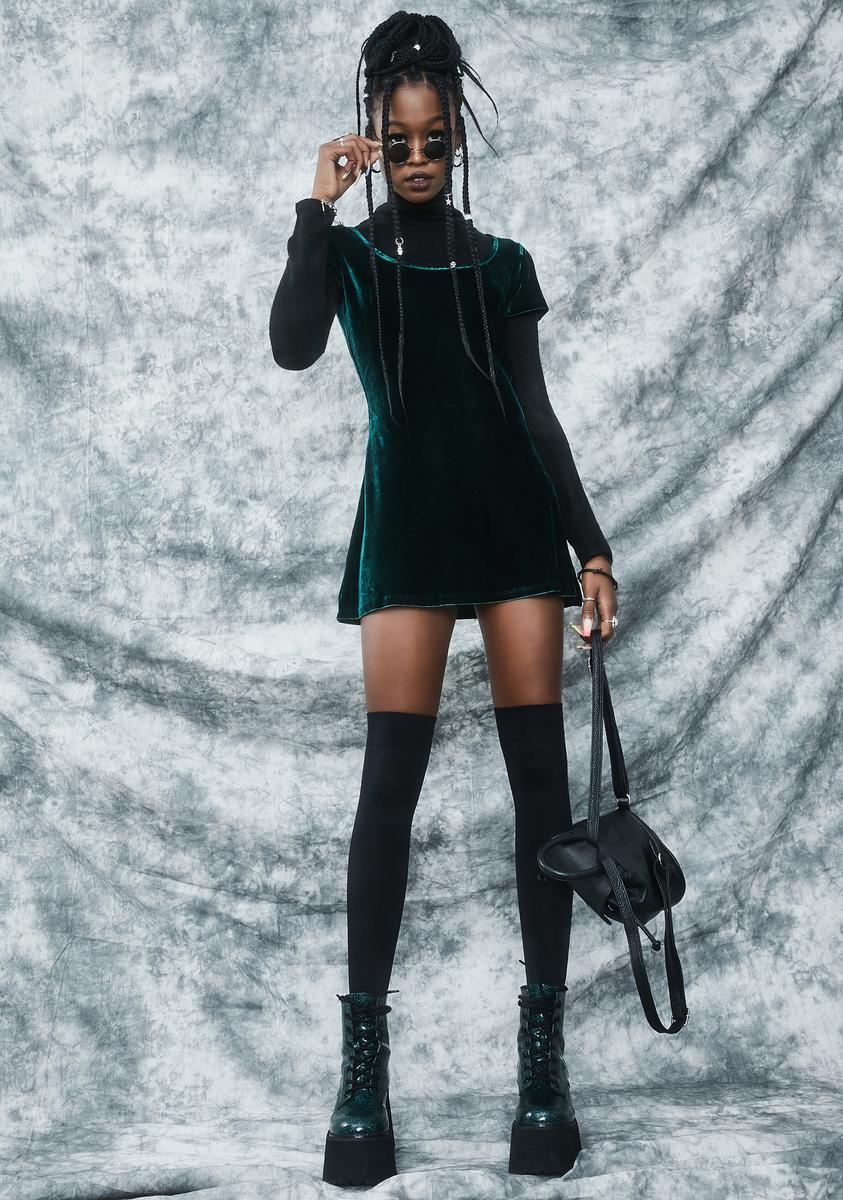 Delia's By Dolls Kill Velvet Mini Dress - Green