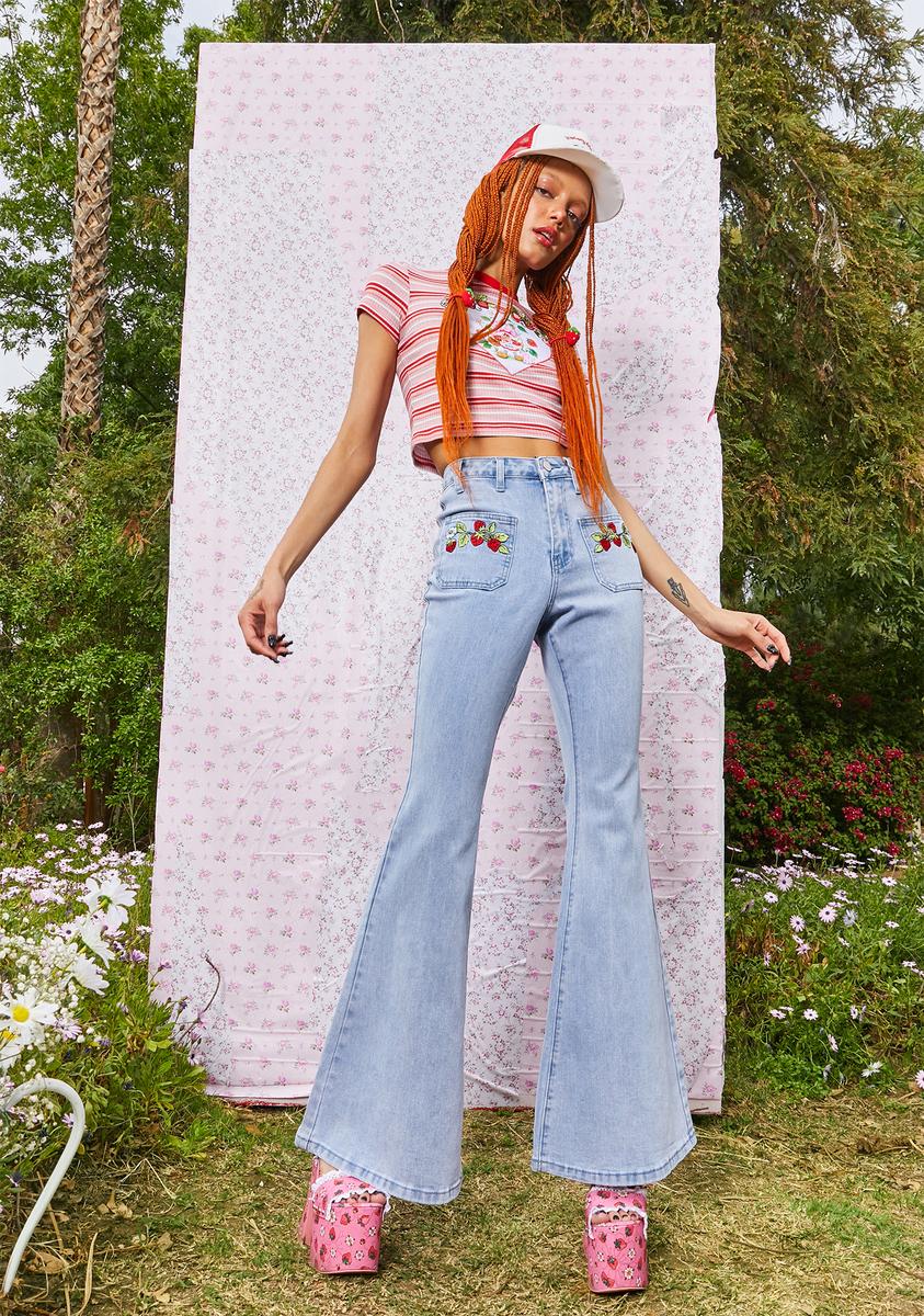 Dolls Kill X Strawberry Shortcake Denim Embroidered High Rise