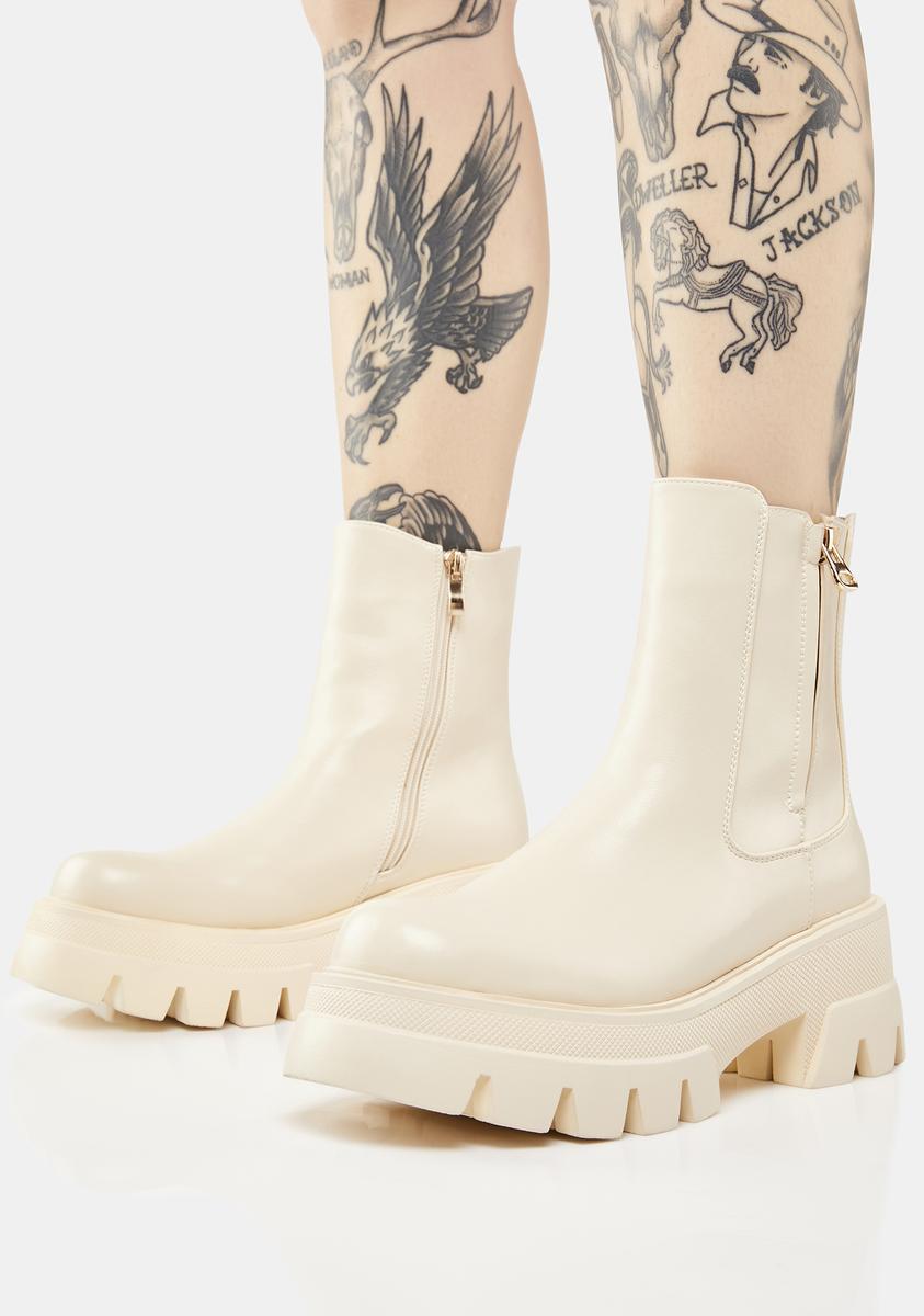 SIMMI Vegan Leather Zip Chelsea Boots - Beige – Dolls Kill