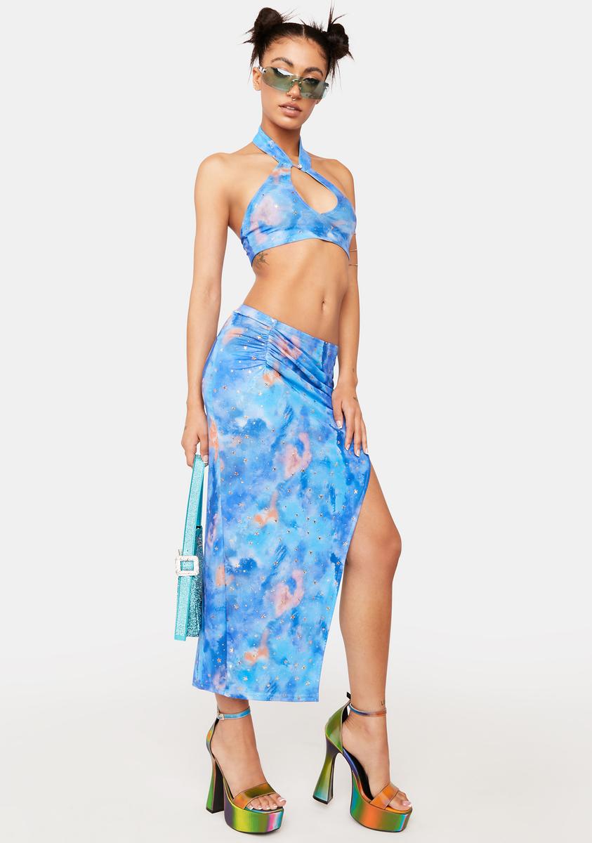 Star Print Halter Top And Maxi Skirt Set Blue – Dolls Kill