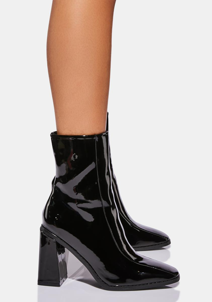 Nasty Gal Patent Square Toe Ankle Boots Nasty Gal Black Patent