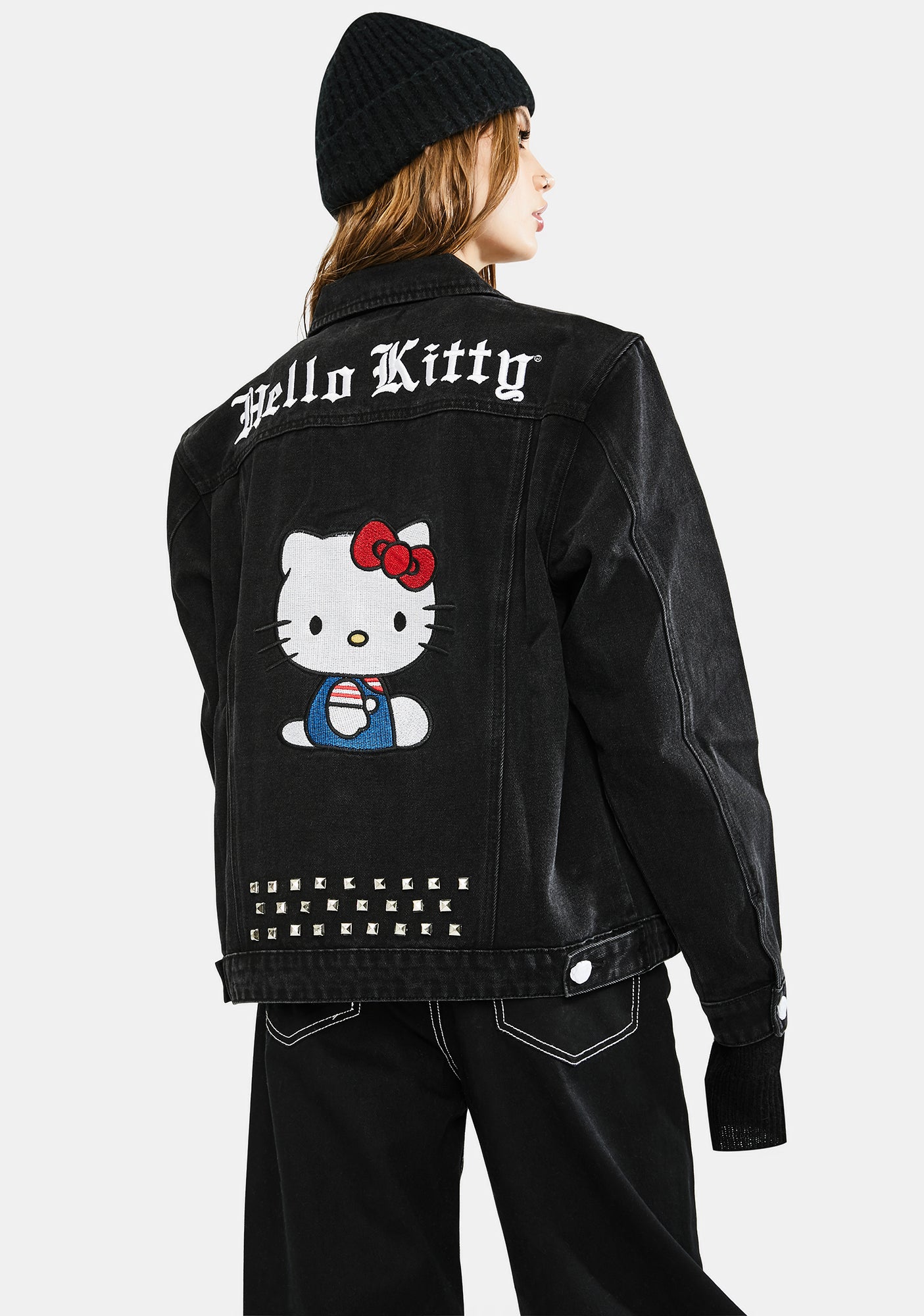Hello Kitty x ASOS DESIGN colour block denim jacket with embroidery detail