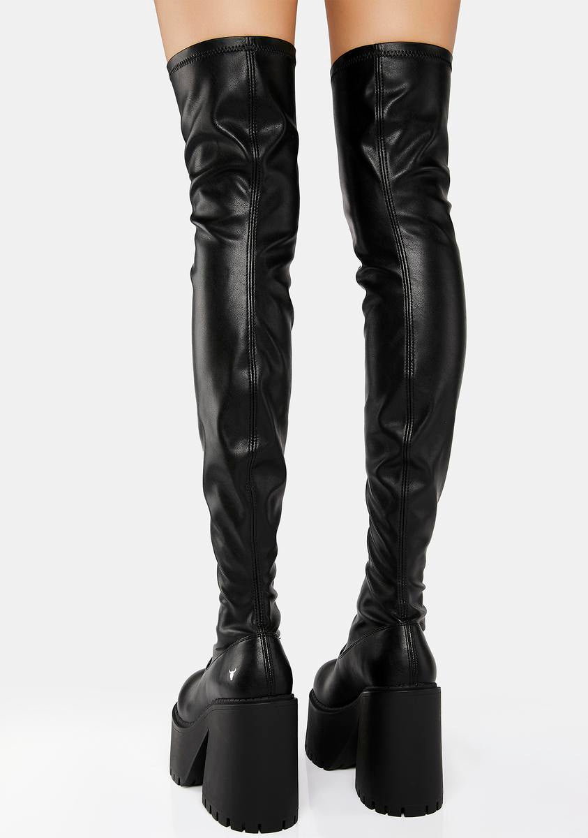 Windsor Smith Vegan Leather Thigh-High Platform Boots Black