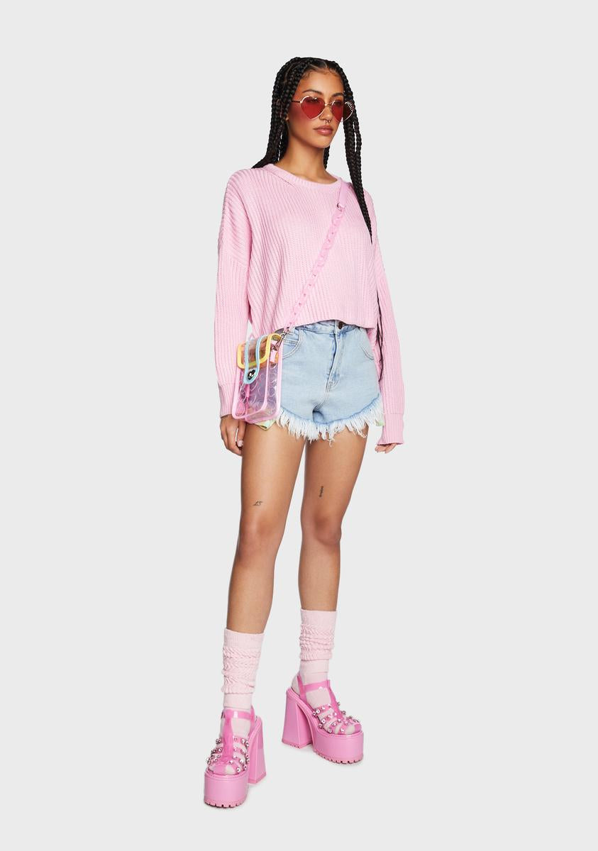 Ribbed Knit Crop Sweater Pink – Dolls Kill