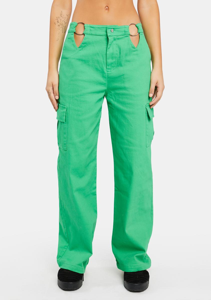 Green O-Ring Cut Out Cargo Pants Bailey Rose,Specials : American Fashion Style Bags On Sale