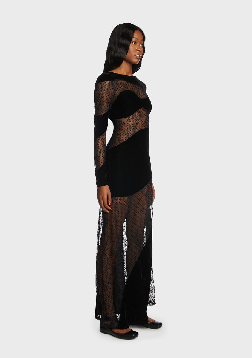 for love and lemons cosmo maxi dress For Love & Lemons Velvet Lace Flocked Dot Maxi Dress