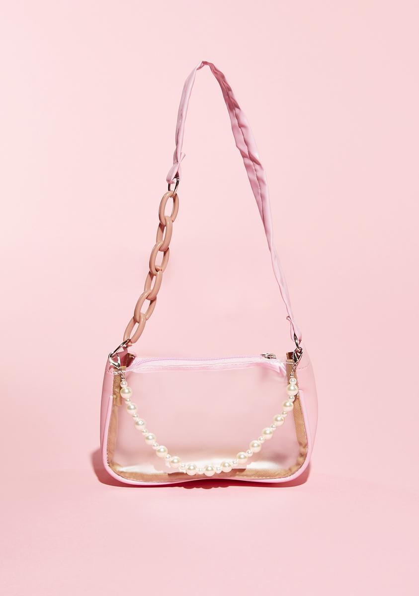 Clear Shoulder Bag With Pearl Strap - Pink/White – Dolls Kill