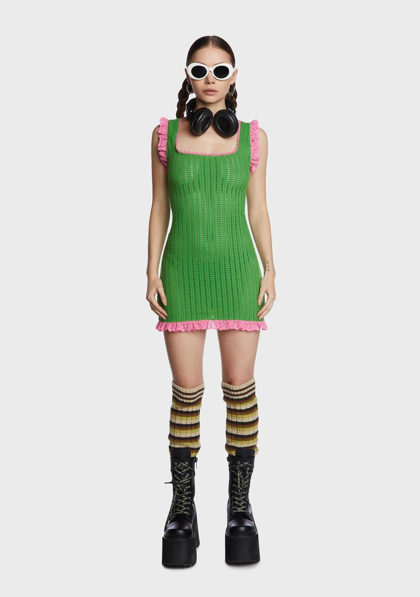 NGOrder Crochet Knit Bodycon Mini Dress Green Dolls Kill