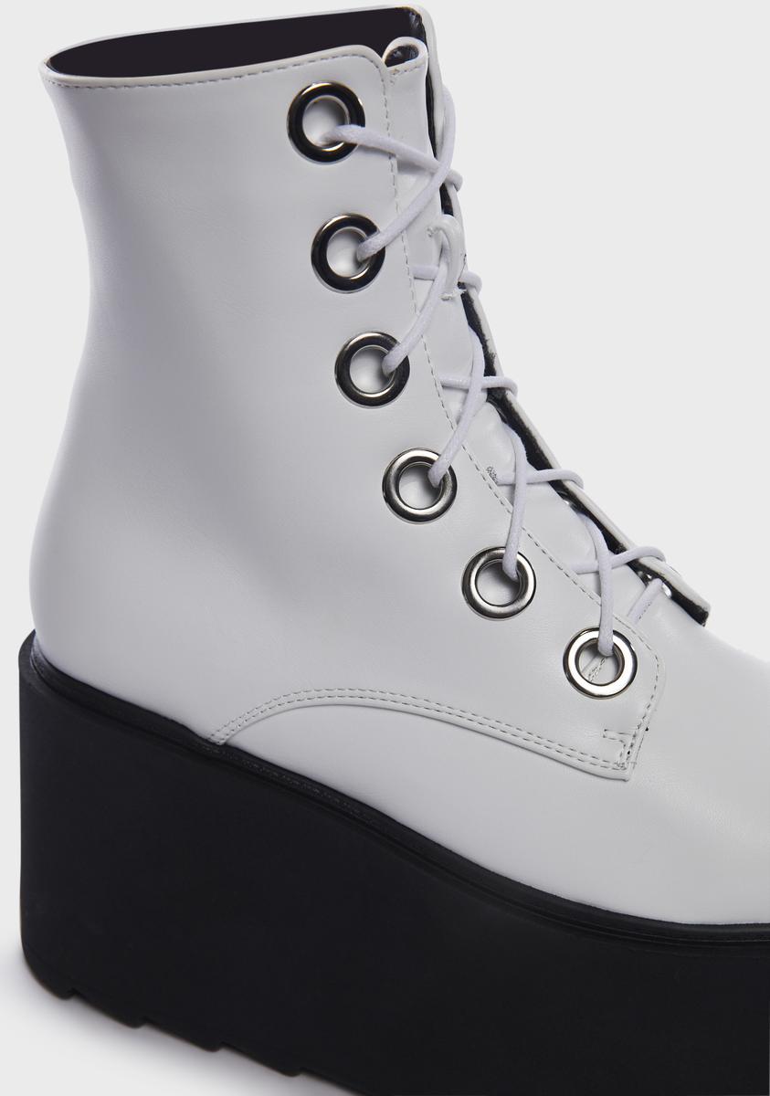 Lamoda Chunky Lace Up Platform Boots - White – Dolls Kill