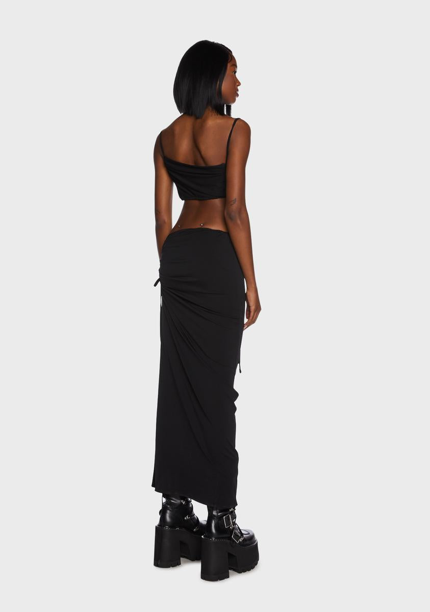 Ruched Asymmetrical Cutout Maxi Dress - Black Dolls Kill Ruched Asymmetrical Cutout Maxi Dress - Black Dolls Kill