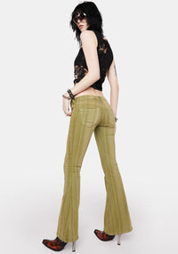 Green Striped Flare Jeans