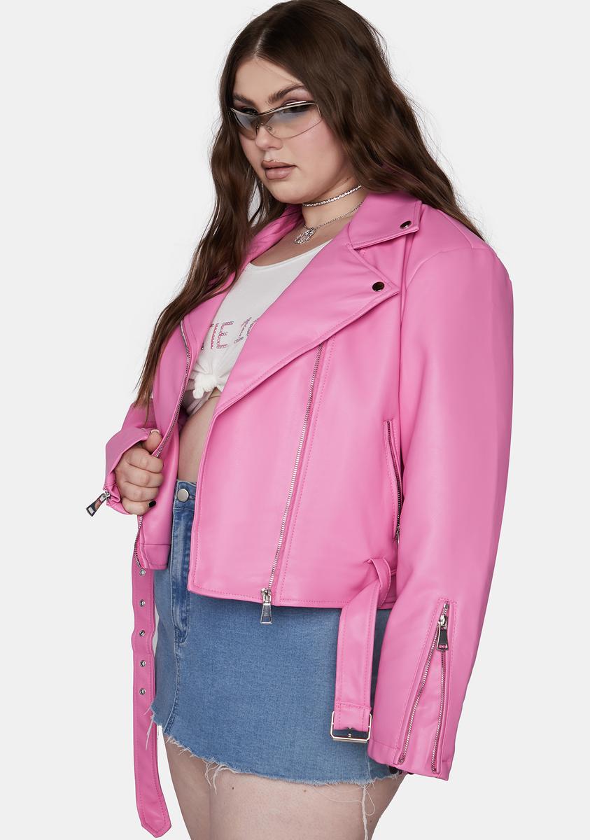 Molly Cropped Leather Moto Jacket Pink Glo