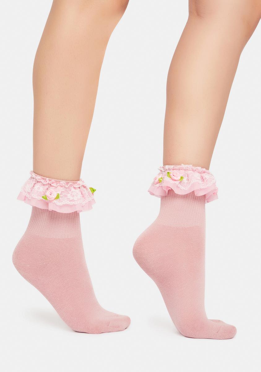 Sheer Ruffles Crew Socks - Pink – Dolls Kill