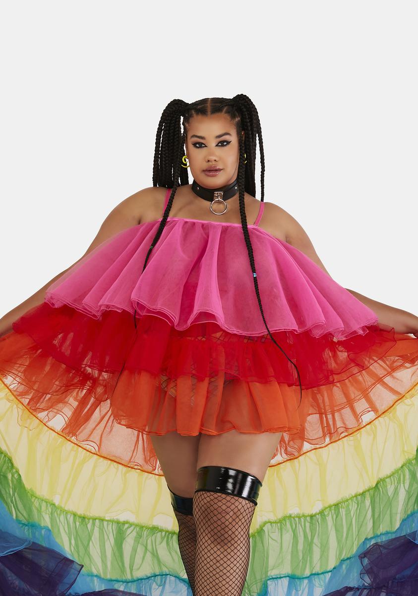 Plus Size Club Exx Tulle High Low Train Maxi Dress - Rainbow Dolls Kill Plus Size Club Exx Tulle High Low Train Maxi Dress - Rainbow Dolls Kill