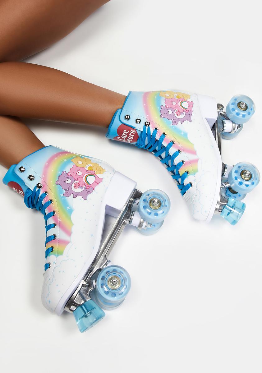 Dolls Kill X Care Bears Glitter Rainbow Cloud Quad Roller Skates Purple