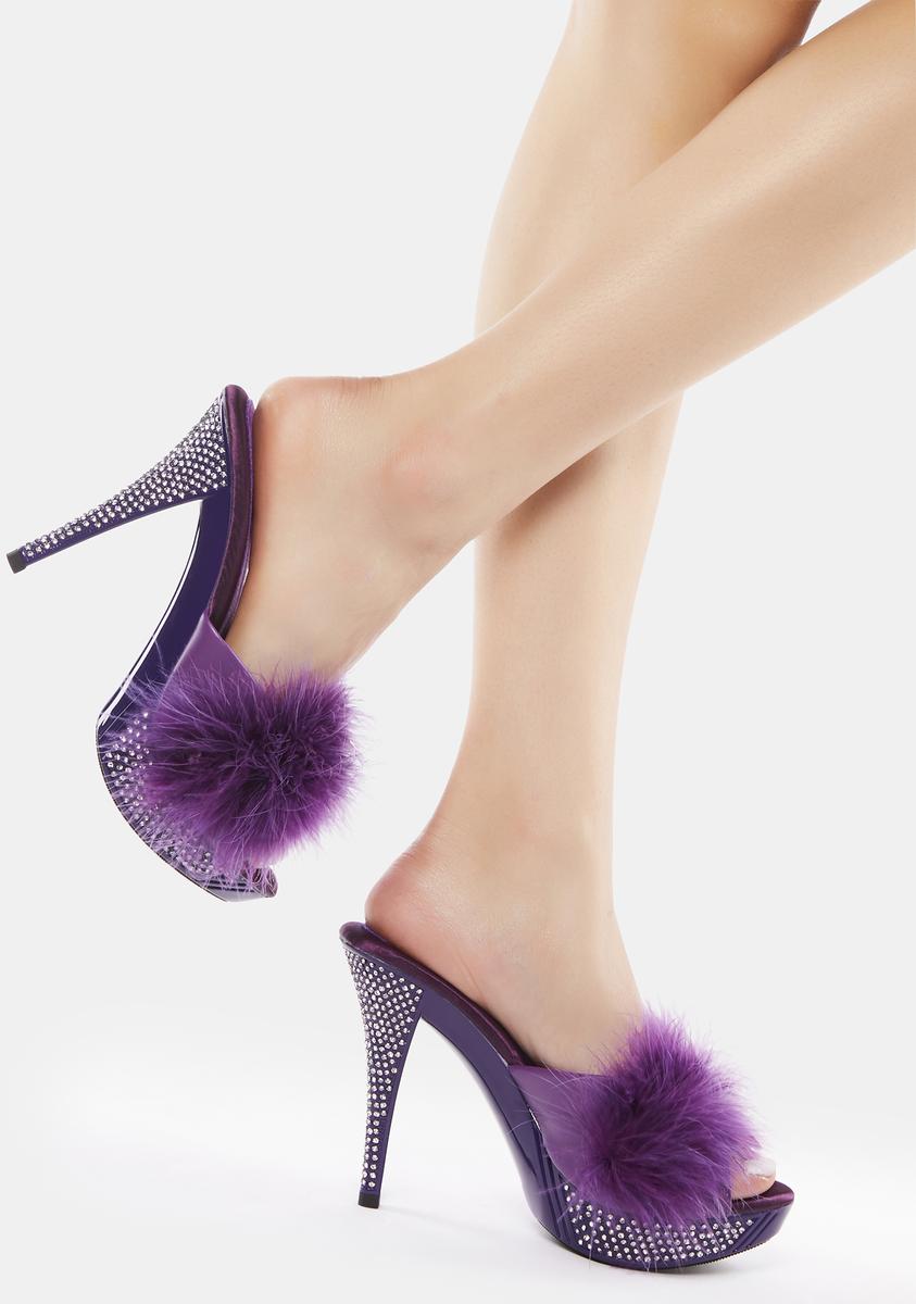 Fabulicious Marabou Rhinestone Heels - Purple â Dolls Kill