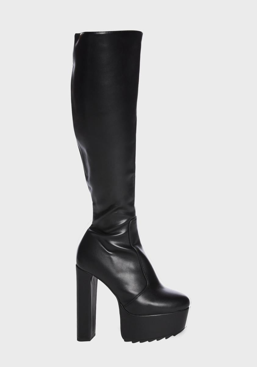 Lamoda Vegan Leather Thigh High Zip Up Boots - Black – Dolls Kill
