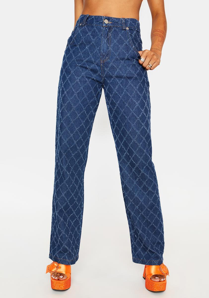 High Rise Wide Leg Diamond Print Jeans – Dolls Kill