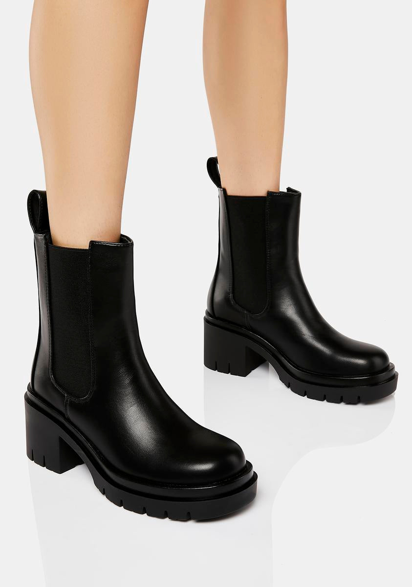 Vegan Leather Ankle Boots With Elastic Side Panels - Black – Dolls Kill