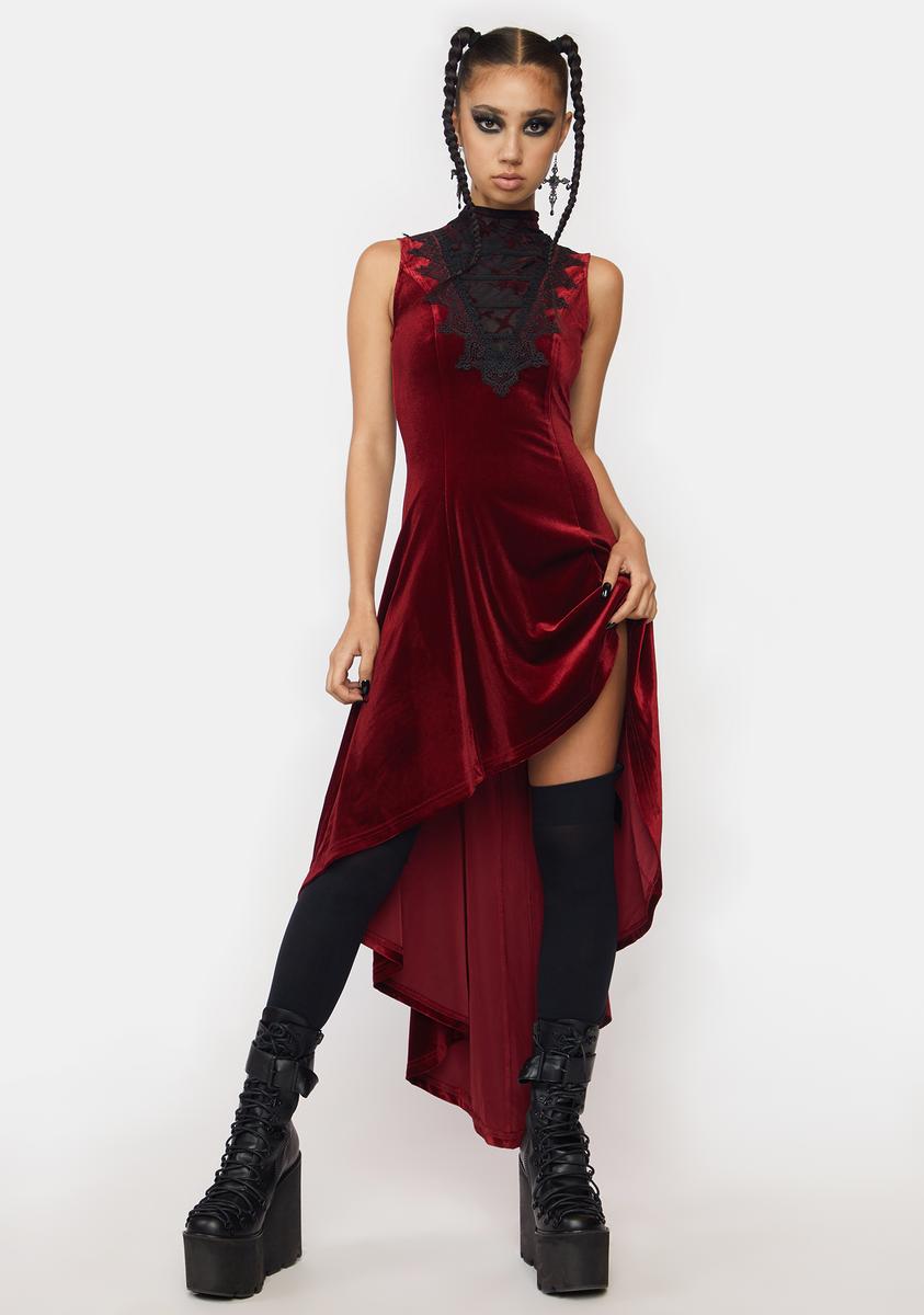 Punk Rave Velvet Midi Lace Dress - Red Dolls Kill Punk Rave Velvet Midi Lace Dress - Red Dolls Kill